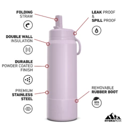 26oz Insulated Water Bottles With Matching Straw Lid And Rubber Boot - Blush -HYDRAPEAK Sales 26ozsportbootSTRAW20Blus
