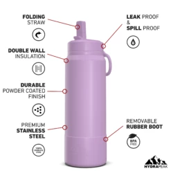 26oz Insulated Water Bottles With Matching Straw Lid And Rubber Boot- Mauve 11 26oz Insulated Water Bottles With Matching Straw Lid And Rubber Boot- Mauve -HYDRAPEAK Sales 26ozsportbootSTRAW20Mauv