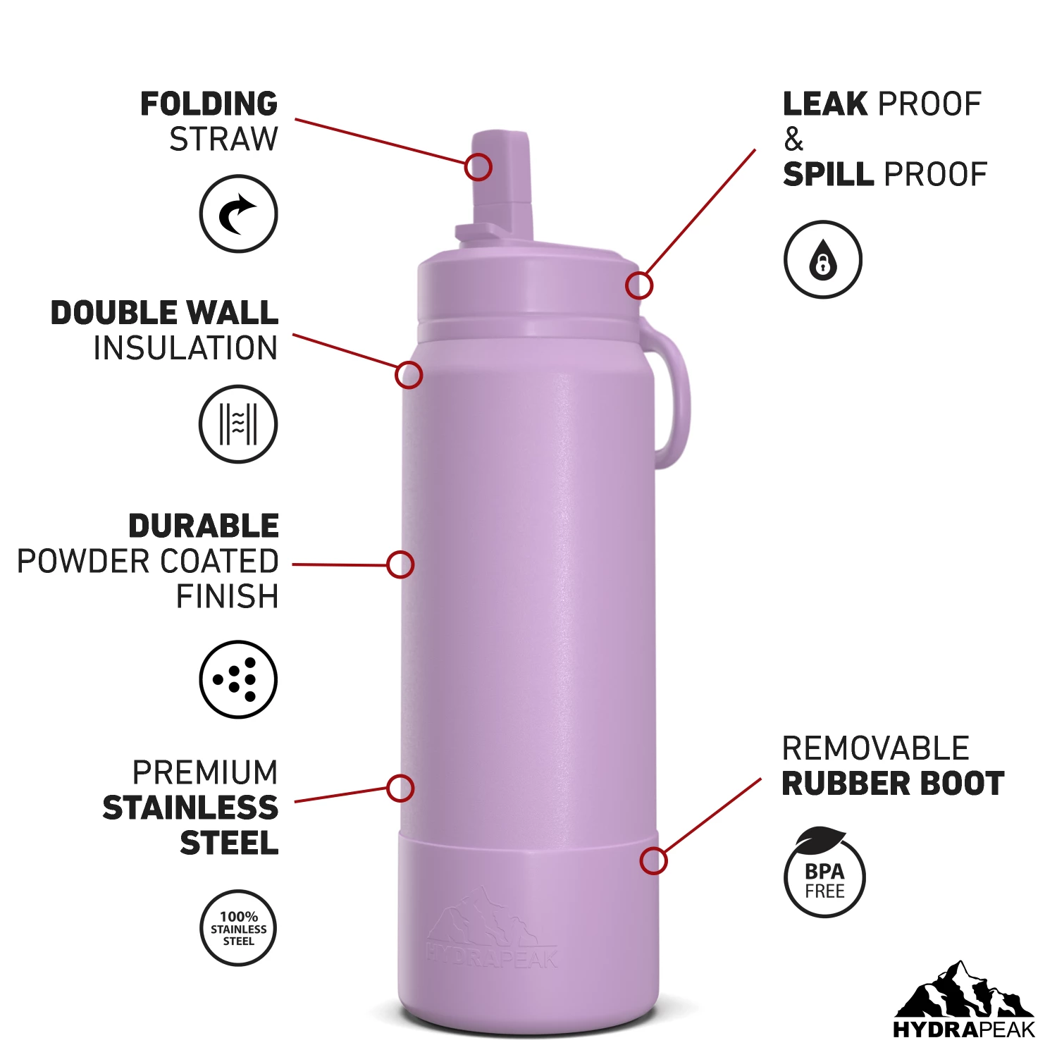 26oz Insulated Water Bottles With Matching Straw Lid And Rubber Boot- Mauve 6 26oz Insulated Water Bottles With Matching Straw Lid And Rubber Boot- Mauve - Image 4