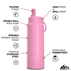 26oz Insulated Water Bottles With Matching Straw Lid And Rubber Boot - Bubblegum 11 26oz Insulated Water Bottles With Matching Straw Lid And Rubber Boot - Bubblegum -HYDRAPEAK Sales 26ozsportbootSTRAW20bubblegum