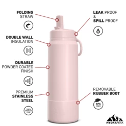 26oz Insulated Water Bottles With Matching Straw Lid And Rubber Boot - Seashell -HYDRAPEAK Sales 26ozsportbootSTRAW20seashel