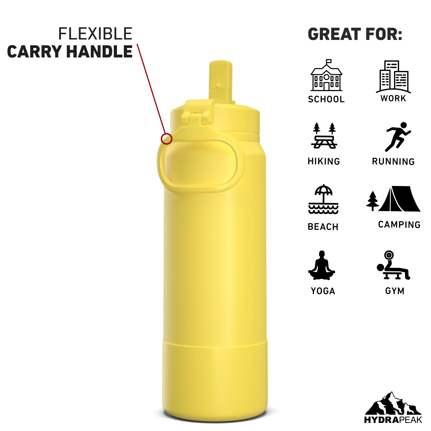 26oz Insulated Water Bottles With Matching Straw Lid And Rubber Boot - Lemon 7 26oz Insulated Water Bottles With Matching Straw Lid And Rubber Boot - Lemon - Image 5
