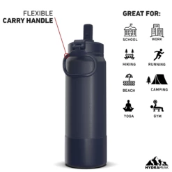 26oz Insulated Water Bottles With Matching Straw Lid And Rubber Boot - Navy 12 26oz Insulated Water Bottles With Matching Straw Lid And Rubber Boot - Navy -HYDRAPEAK Sales 26ozsportbootSTRAWbacknav