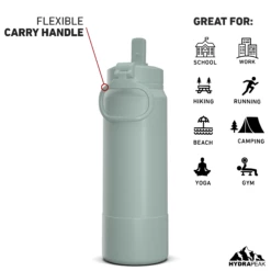 26oz Insulated Water Bottles With Matching Straw Lid And Rubber Boot - Pale Sage -HYDRAPEAK Sales 26ozsportbootSTRAWbackpalesag