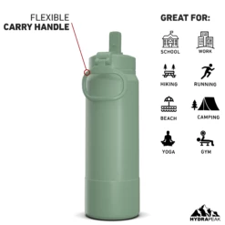 26oz Insulated Water Bottles With Matching Straw Lid And Rubber Boot- Sage -HYDRAPEAK Sales 26ozsportbootSTRAWbacksag