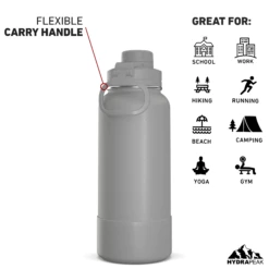32oz Insulated Water Bottles With Matching Chug Lid And Rubber Boot- Grey 10 32oz Insulated Water Bottles With Matching Chug Lid And Rubber Boot- Grey -HYDRAPEAK Sales 32ozsportchugBACKgre