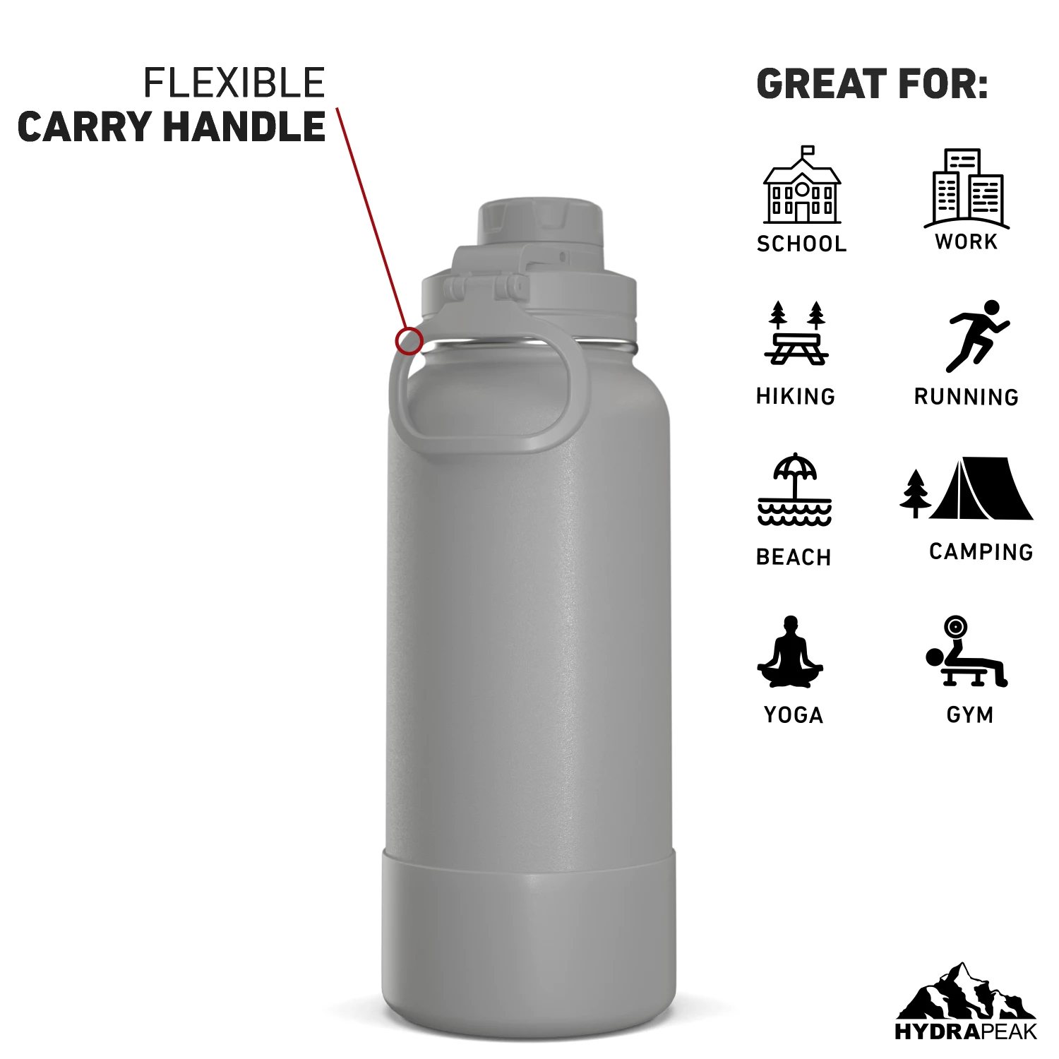 32oz Insulated Water Bottles With Matching Chug Lid And Rubber Boot- Grey 6 32oz Insulated Water Bottles With Matching Chug Lid And Rubber Boot- Grey - Image 4