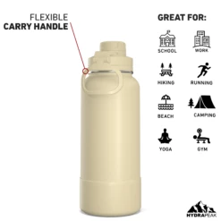 32oz Insulated Water Bottles With Matching Chug Lid And Rubber Boot- Modern Cream -HYDRAPEAK Sales 32ozsportchugBACKmoderncrea
