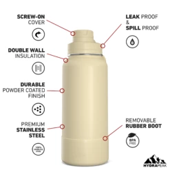 32oz Insulated Water Bottles With Matching Chug Lid And Rubber Boot- Modern Cream -HYDRAPEAK Sales 32ozsportchugturnModernCreme cbe0c316 cb6a 401d 84d9 d1d410a4c48d