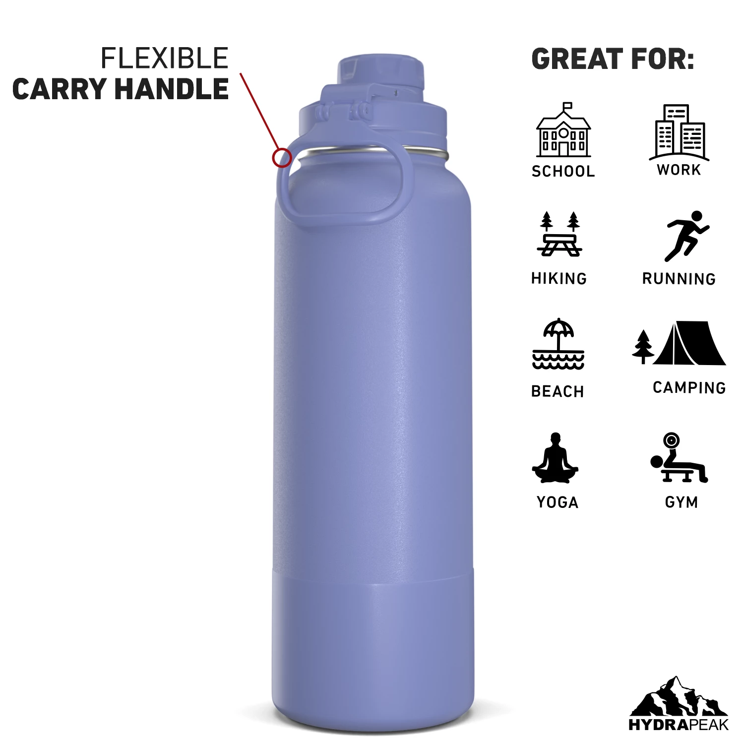40oz Insulated Water Bottles With Matching Chug Lid And Rubber Boot - Iris 6 40oz Insulated Water Bottles With Matching Chug Lid And Rubber Boot - Iris - Image 4