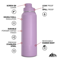 40oz Insulated Water Bottles With Matching Chug Lid And Rubber Boot- Mauve -HYDRAPEAK Sales 40ozCHUGfrontMauve