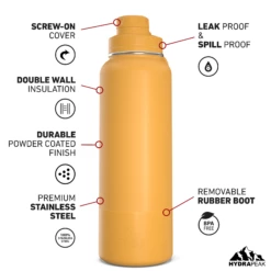 40oz Insulated Water Bottles With Matching Chug Lid And Rubber Boot- Tangerine -HYDRAPEAK Sales 40ozCHUGfrontTangerine