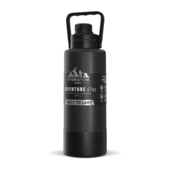 Adventure 67oz Insulated Water Bottle With Handle And Matching Rubber Boot- Black