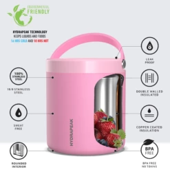 25oz Stainless Steel Vacuum Insulated Thermos Food Jar - Bubblegum -HYDRAPEAK Sales HP FOODJAR 25 Bubblegum Info