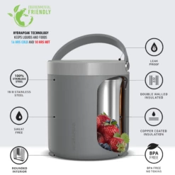 25oz Stainless Steel Vacuum Insulated Thermos Food Jar - Grey -HYDRAPEAK Sales HP FOODJAR 25 Grey Info