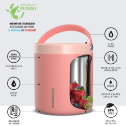 25oz Stainless Steel Vacuum Insulated Thermos Food Jar - Peach -HYDRAPEAK Sales HP FOODJAR 25 Peach Info