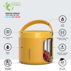 Foodie 18oz Stainless Steel Vacuum Insulated Thermos Food Jar - Mango -HYDRAPEAK Sales HP Foodie18 Mango 20dFront