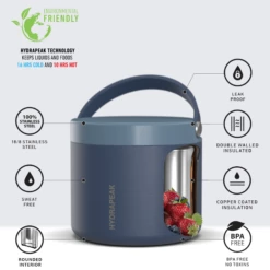 Foodie 18oz Stainless Steel Vacuum Insulated Thermos Food Jar - Navy -HYDRAPEAK Sales HP Foodie18 Navy 20dFront 9930d3d9 aced 4ad9 8865 8dc69a0e11d7