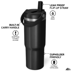 Nomad 32 Oz Tumbler With Handle And Straw Lid - Black -HYDRAPEAK Sales HP Nomad 32 BlackLep Turned