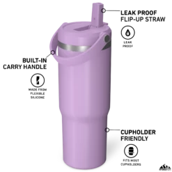 Nomad 32 Oz Tumbler With Handle And Straw Lid - Mauve -HYDRAPEAK Sales HP Nomad 32 Mauve Turned