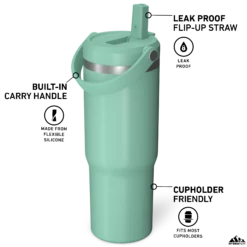 Nomad 32oz Tumbler With Handle And Straw Lid - Pale Sage -HYDRAPEAK Sales HP Nomad 32 PaleSage Turned