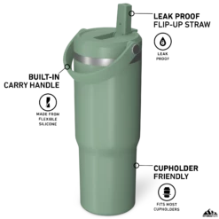 Nomad 32 Oz Tumbler With Handle And Straw Lid - Sage -HYDRAPEAK Sales HP Nomad 32 Sage Turned