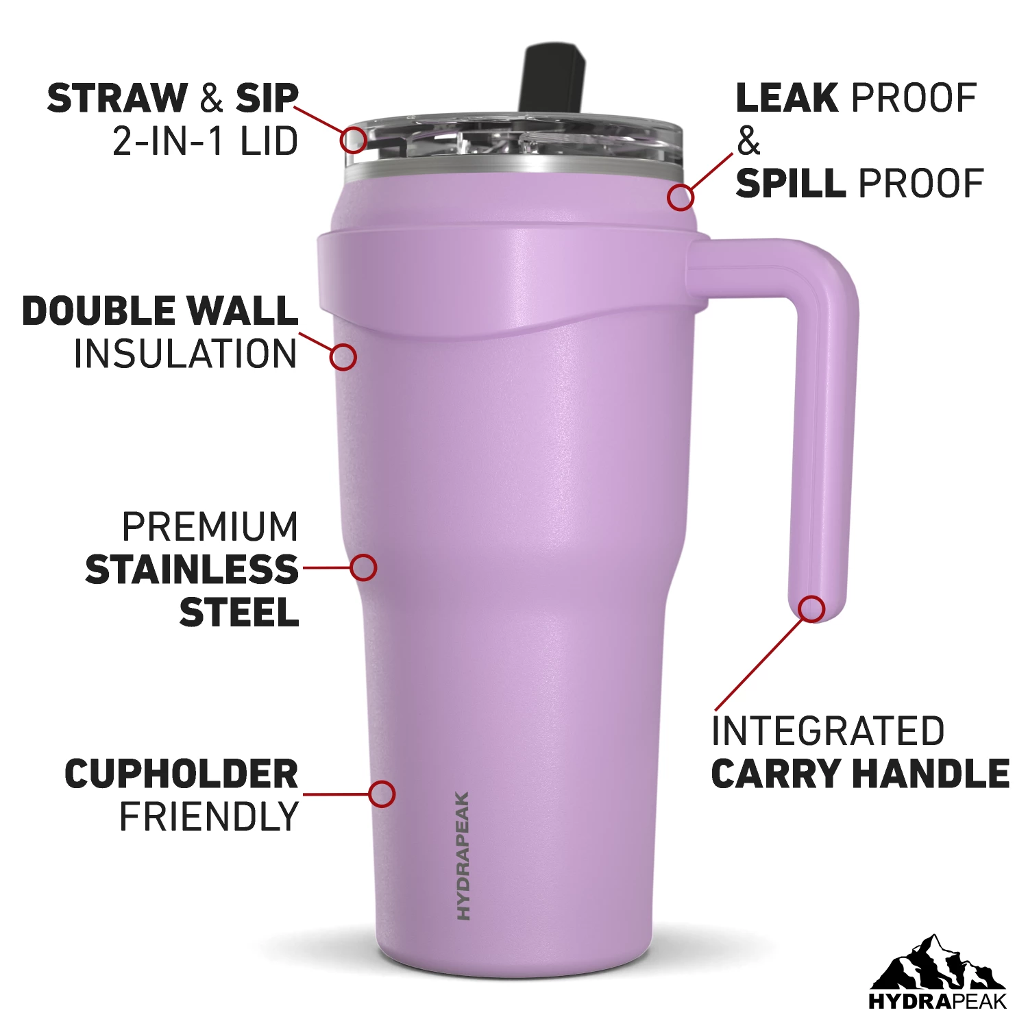 Roadster 40oz Tumbler With Handle And 2-in-1 Straw Lid- Mauve 4 Roadster 40oz Tumbler With Handle And 2-in-1 Straw Lid- Mauve - Image 2