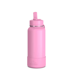 32oz Insulated Water Bottles With Matching Straw Lid And Rubber Boot - Bubblegum