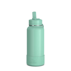 32oz Insulated Water Bottles With Matching Straw Lid And Rubber Boot- Pale Sage
