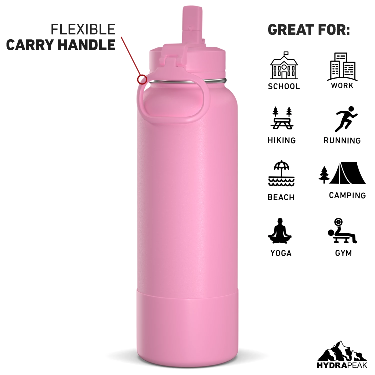 40oz Insulated Water Bottles With Matching Straw Lid And Rubber Boot - Bubblegum 6 40oz Insulated Water Bottles With Matching Straw Lid And Rubber Boot - Bubblegum - Image 4