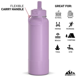 40oz Insulated Water Bottles With Matching Straw Lid And Rubber Boot - Mauve -HYDRAPEAK Sales HP SPORTBOOT 40 Back 20d Mauve