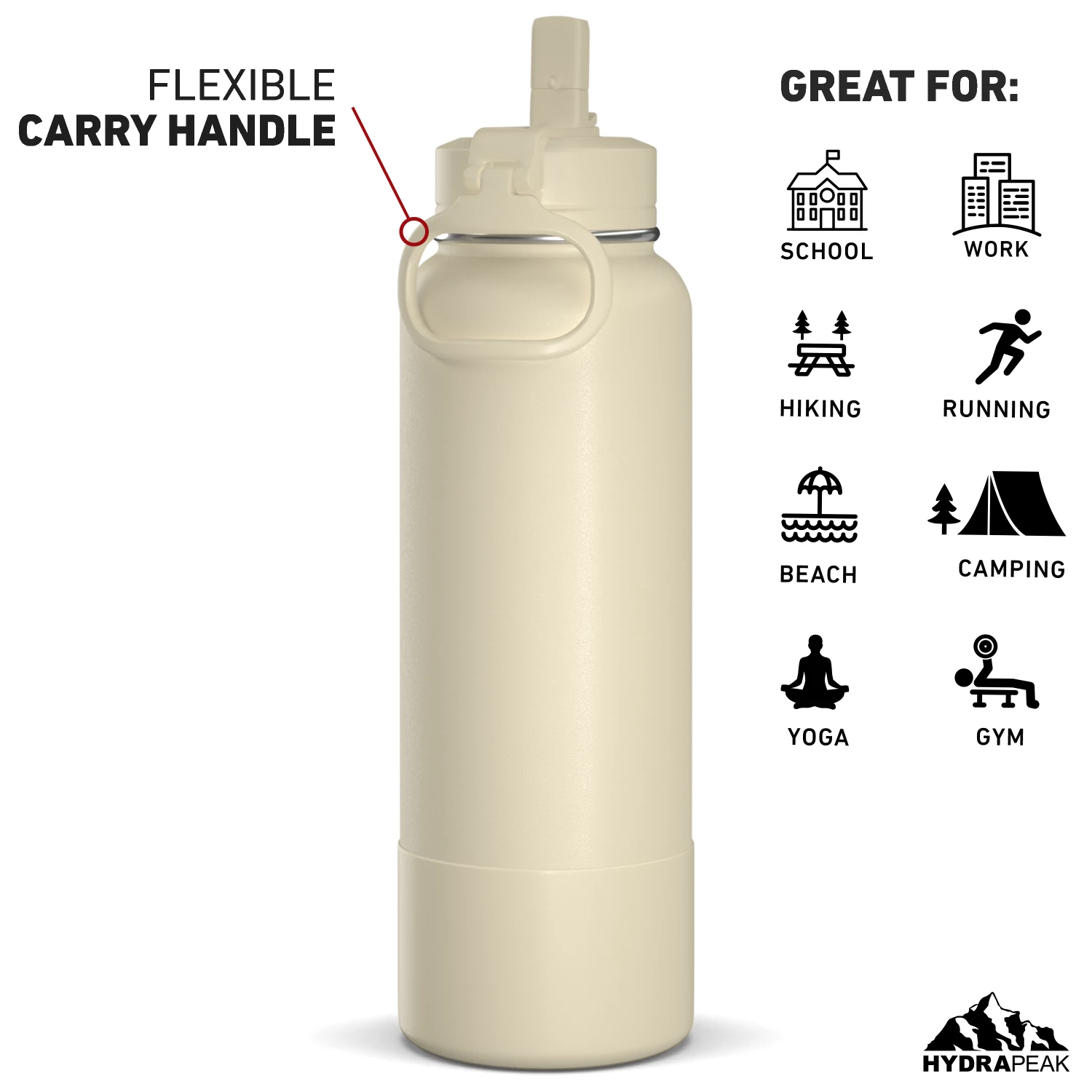 40oz Insulated Water Bottles With Matching Straw Lid And Rubber Boot - Modern Cream 6 40oz Insulated Water Bottles With Matching Straw Lid And Rubber Boot - Modern Cream - Image 4