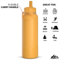 40oz Insulated Water Bottles With Matching Straw Lid And Rubber Boot - Tangerine -HYDRAPEAK Sales HP SPORTBOOT 40 Back 20d Tangerine