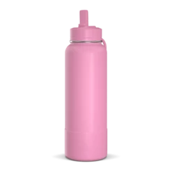 40oz Insulated Water Bottles With Matching Straw Lid And Rubber Boot - Bubblegum