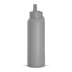 40oz Insulated Water Bottles With Matching Straw Lid And Rubber Boot - Grey