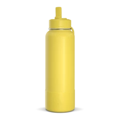 40oz Insulated Water Bottles With Matching Straw Lid And Rubber Boot - Lemon