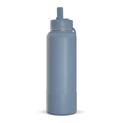 40oz Insulated Water Bottles With Matching Straw Lid And Rubber Boot - Modern Blue