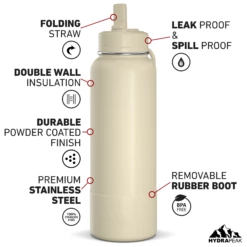 40oz Insulated Water Bottles With Matching Straw Lid And Rubber Boot - Modern Cream 8 40oz Insulated Water Bottles With Matching Straw Lid And Rubber Boot - Modern Cream -HYDRAPEAK Sales HP SPORTBOOT 40 Front 20d ModernCream