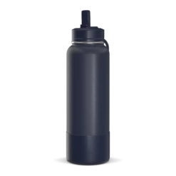 40oz Insulated Water Bottles With Matching Straw Lid And Rubber Boot - Navy