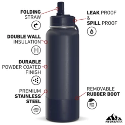 40oz Insulated Water Bottles With Matching Straw Lid And Rubber Boot - Navy -HYDRAPEAK Sales HP SPORTBOOT 40 Front 20d Navy 0bbbca3c 7bcf 4aa4 8858 d723f5cb3906