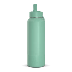40oz Insulated Water Bottles With Matching Straw Lid And Rubber Boot - Pale Sage