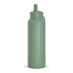 40oz Insulated Water Bottles With Matching Straw Lid And Rubber Boot - Sage
