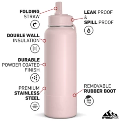 40oz Insulated Water Bottles With Matching Straw Lid And Rubber Boot - Seashell -HYDRAPEAK Sales HP SPORTBOOT 40 Front 20d Seashell 047b52c2 eb75 400e 9118 90ebe80f7ff3