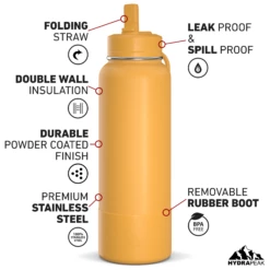 40oz Insulated Water Bottles With Matching Straw Lid And Rubber Boot - Tangerine -HYDRAPEAK Sales HP SPORTBOOT 40 Front 20d Tangerine