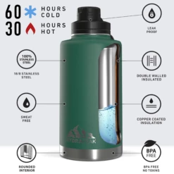 50oz Stainless Steel Insulated Large Water Bottle With Chug Lid- Forest -HYDRAPEAK Sales HP Wide 50 Chug Forest20