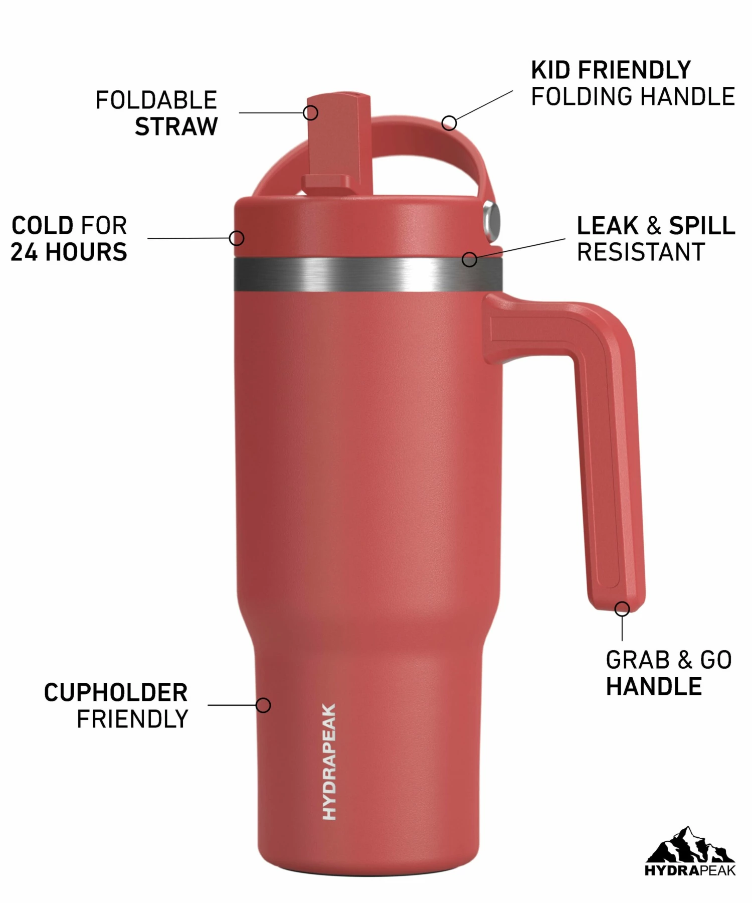 Voyager Kid's 18 Oz Tumbler With Handle And Straw Lid - Faded Red 4 Voyager Kid's 18 Oz Tumbler With Handle And Straw Lid - Faded Red - Image 2