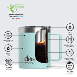 Savor 14oz Stainless Steel Insulated Coffee Mug With Handle Mug - Aqua -HYDRAPEAK Sales aquainfo