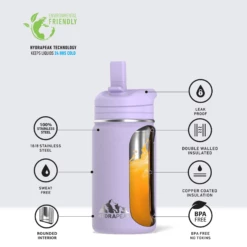 Mini 14oz Stainless Steel Kids Water Bottle With Straw Lid- Digital Lavender -HYDRAPEAK Sales dlavminiinfo