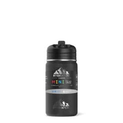 Mini 14oz Stainless Steel Kids Water Bottle With Straw Lid - Black -HYDRAPEAK Sales frontsleeveBlack
