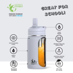 Mini 14oz Stainless Steel Kids Water Bottle With Straw Lid- Ice -HYDRAPEAK Sales infographMINIICEwtext